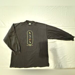 Vintage Darwish L Moonlight Egyptian Ancient Hieroglyphics Cotton Black Crewneck